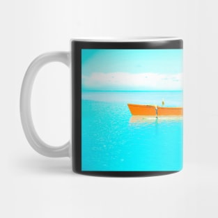 Orange outrigger in lagoon Mug